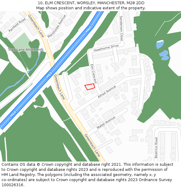 10, ELM CRESCENT, WORSLEY, MANCHESTER, M28 2DD: Location map and indicative extent of plot
