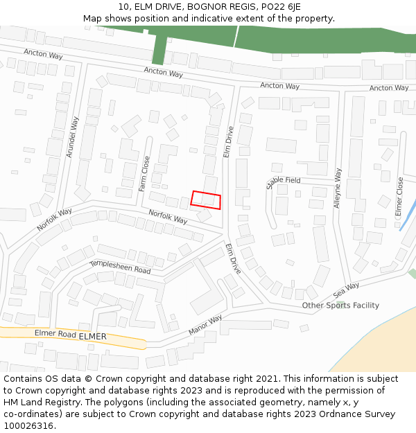 10, ELM DRIVE, BOGNOR REGIS, PO22 6JE: Location map and indicative extent of plot