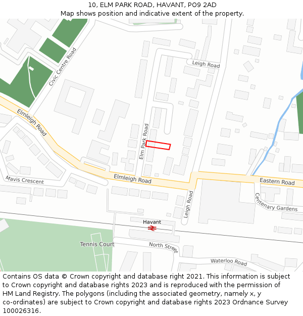 10, ELM PARK ROAD, HAVANT, PO9 2AD: Location map and indicative extent of plot