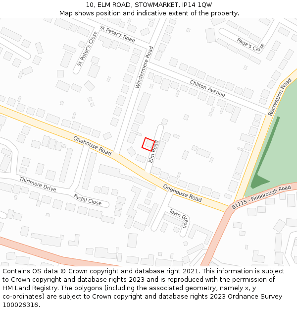 10, ELM ROAD, STOWMARKET, IP14 1QW: Location map and indicative extent of plot