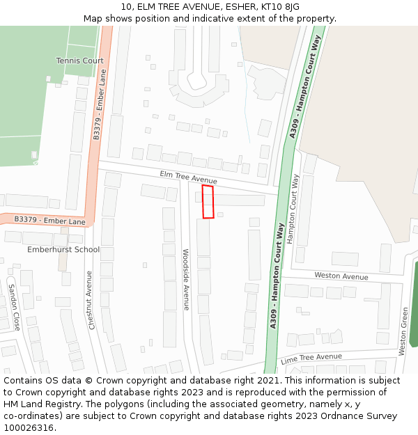 10, ELM TREE AVENUE, ESHER, KT10 8JG: Location map and indicative extent of plot