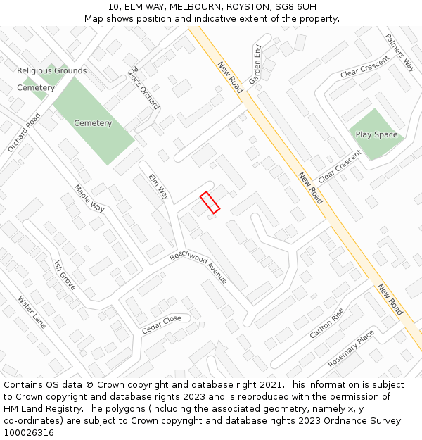 10, ELM WAY, MELBOURN, ROYSTON, SG8 6UH: Location map and indicative extent of plot