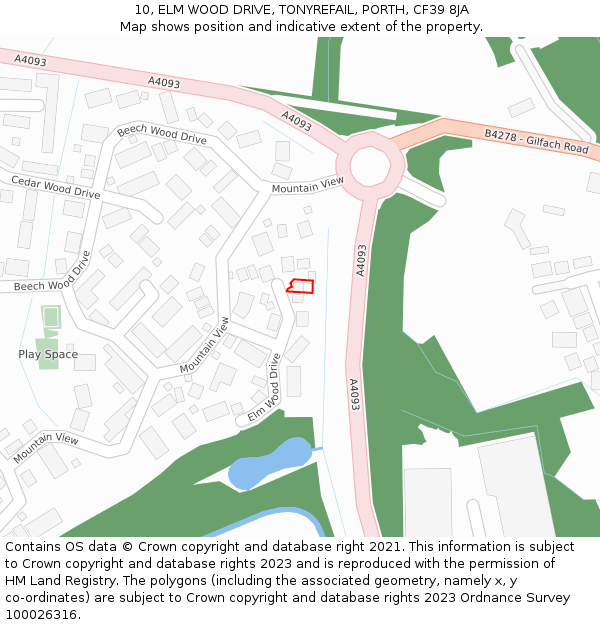 10, ELM WOOD DRIVE, TONYREFAIL, PORTH, CF39 8JA: Location map and indicative extent of plot