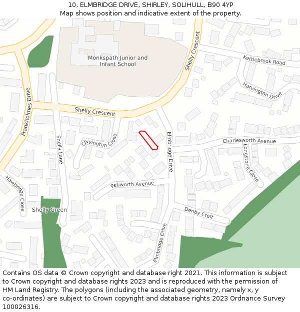 10, ELMBRIDGE DRIVE, SHIRLEY, SOLIHULL, B90 4YP: Location map and indicative extent of plot