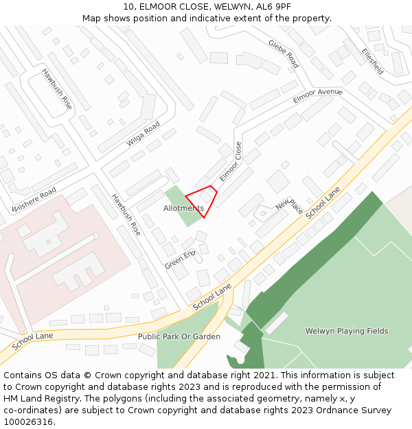 10, ELMOOR CLOSE, WELWYN, AL6 9PF: Location map and indicative extent of plot
