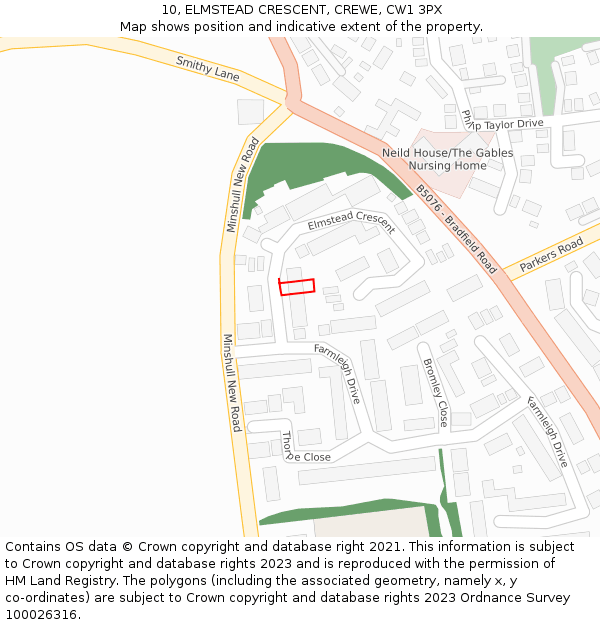 10, ELMSTEAD CRESCENT, CREWE, CW1 3PX: Location map and indicative extent of plot