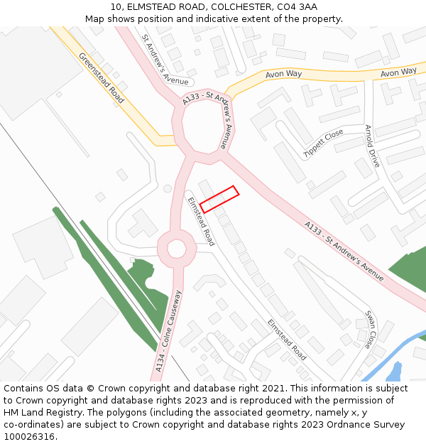 10, ELMSTEAD ROAD, COLCHESTER, CO4 3AA: Location map and indicative extent of plot