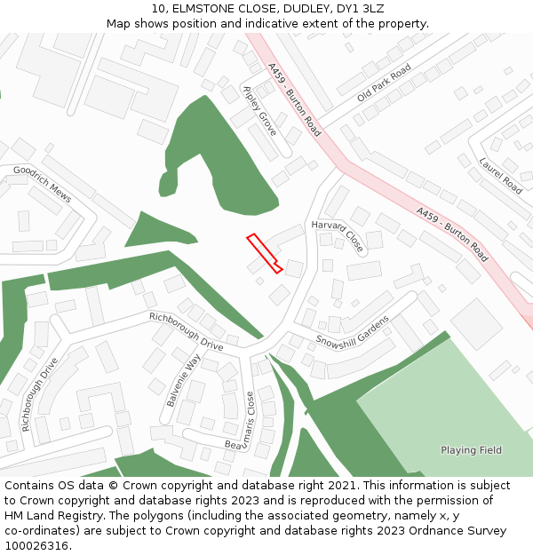 10, ELMSTONE CLOSE, DUDLEY, DY1 3LZ: Location map and indicative extent of plot