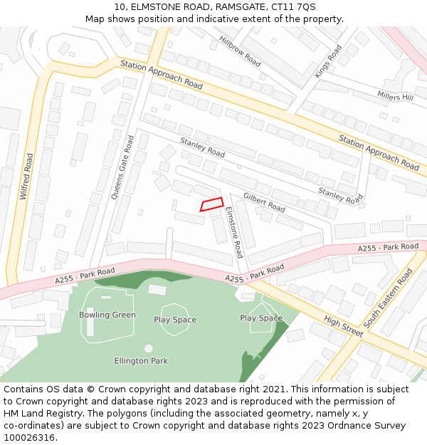 10, ELMSTONE ROAD, RAMSGATE, CT11 7QS: Location map and indicative extent of plot