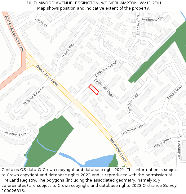 10, ELMWOOD AVENUE, ESSINGTON, WOLVERHAMPTON, WV11 2DH: Location map and indicative extent of plot