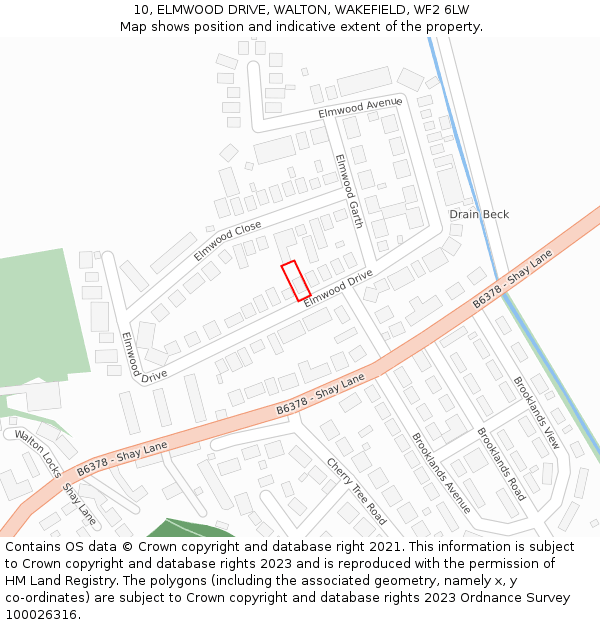 10, ELMWOOD DRIVE, WALTON, WAKEFIELD, WF2 6LW: Location map and indicative extent of plot