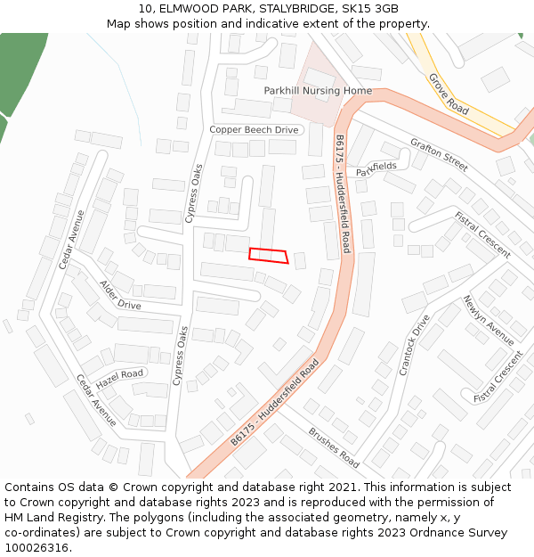 10, ELMWOOD PARK, STALYBRIDGE, SK15 3GB: Location map and indicative extent of plot