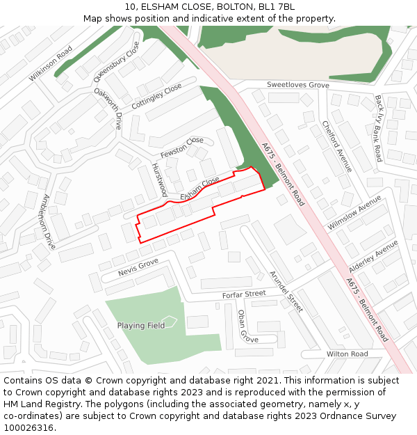 10, ELSHAM CLOSE, BOLTON, BL1 7BL: Location map and indicative extent of plot