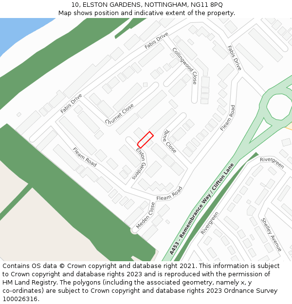 10, ELSTON GARDENS, NOTTINGHAM, NG11 8PQ: Location map and indicative extent of plot