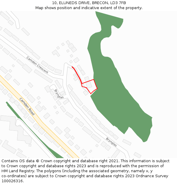 10, ELUNEDS DRIVE, BRECON, LD3 7FB: Location map and indicative extent of plot
