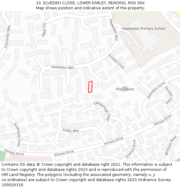 10, ELVEDEN CLOSE, LOWER EARLEY, READING, RG6 3AX: Location map and indicative extent of plot