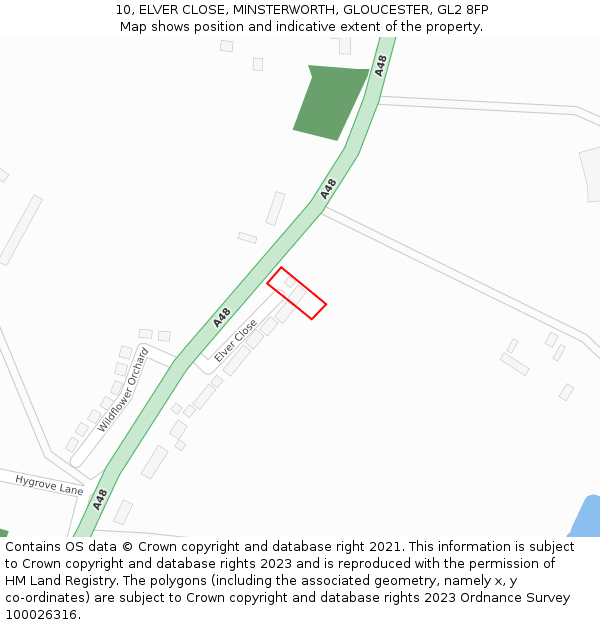 10, ELVER CLOSE, MINSTERWORTH, GLOUCESTER, GL2 8FP: Location map and indicative extent of plot