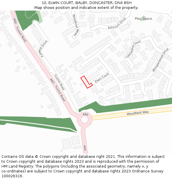 10, ELWIN COURT, BALBY, DONCASTER, DN4 8SH: Location map and indicative extent of plot