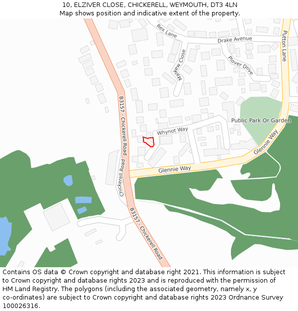 10, ELZIVER CLOSE, CHICKERELL, WEYMOUTH, DT3 4LN: Location map and indicative extent of plot