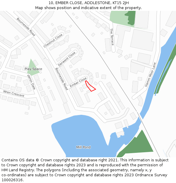 10, EMBER CLOSE, ADDLESTONE, KT15 2JH: Location map and indicative extent of plot