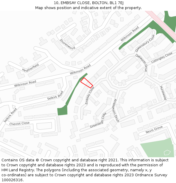 10, EMBSAY CLOSE, BOLTON, BL1 7EJ: Location map and indicative extent of plot