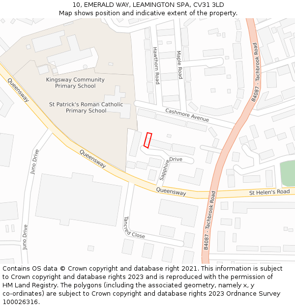 10, EMERALD WAY, LEAMINGTON SPA, CV31 3LD: Location map and indicative extent of plot