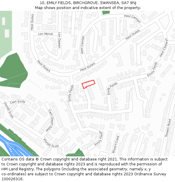 10, EMILY FIELDS, BIRCHGROVE, SWANSEA, SA7 9NJ: Location map and indicative extent of plot