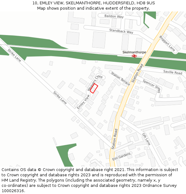 10, EMLEY VIEW, SKELMANTHORPE, HUDDERSFIELD, HD8 9US: Location map and indicative extent of plot