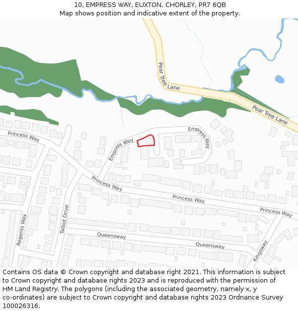 10, EMPRESS WAY, EUXTON, CHORLEY, PR7 6QB: Location map and indicative extent of plot