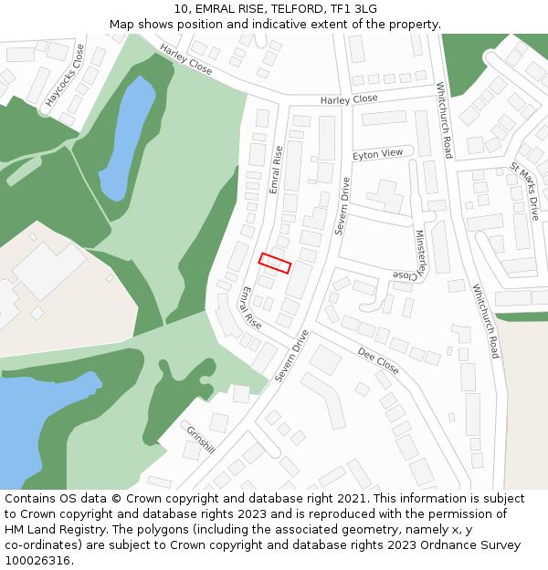 10, EMRAL RISE, TELFORD, TF1 3LG: Location map and indicative extent of plot