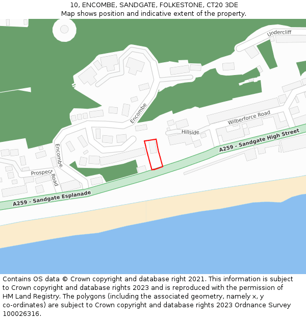 10, ENCOMBE, SANDGATE, FOLKESTONE, CT20 3DE: Location map and indicative extent of plot