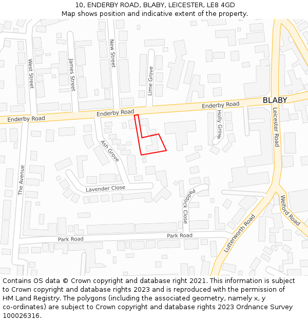 10, ENDERBY ROAD, BLABY, LEICESTER, LE8 4GD: Location map and indicative extent of plot