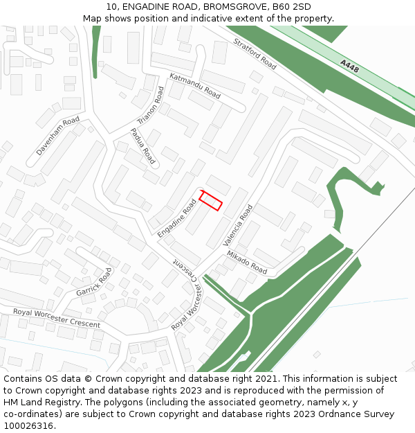 10, ENGADINE ROAD, BROMSGROVE, B60 2SD: Location map and indicative extent of plot