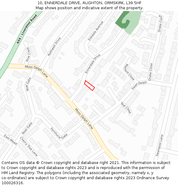10, ENNERDALE DRIVE, AUGHTON, ORMSKIRK, L39 5HF: Location map and indicative extent of plot
