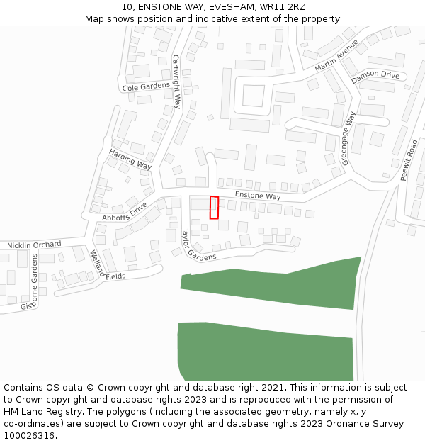10, ENSTONE WAY, EVESHAM, WR11 2RZ: Location map and indicative extent of plot