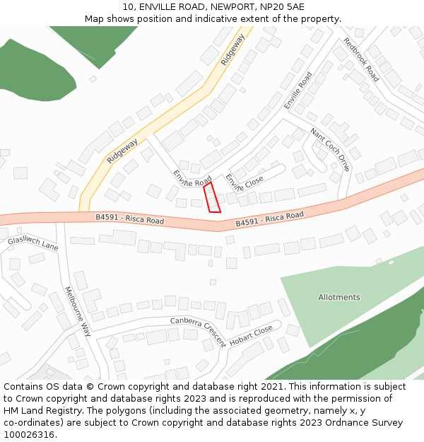 10, ENVILLE ROAD, NEWPORT, NP20 5AE: Location map and indicative extent of plot