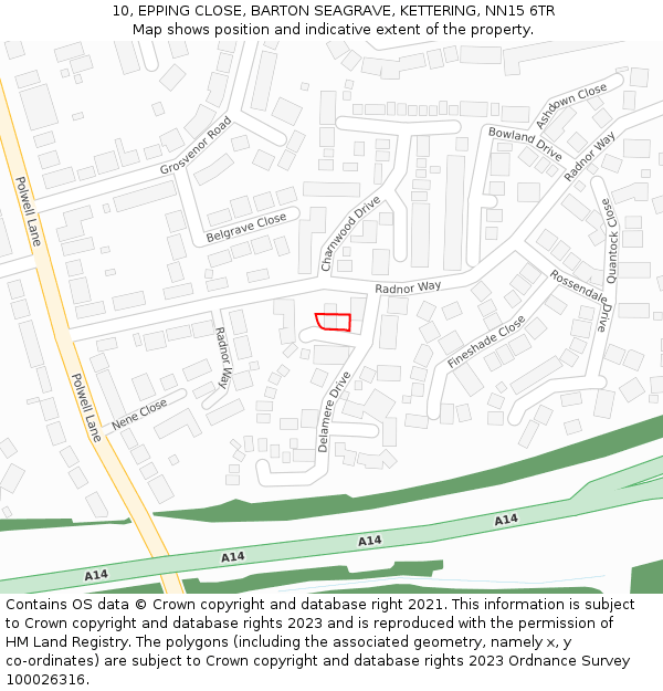 10, EPPING CLOSE, BARTON SEAGRAVE, KETTERING, NN15 6TR: Location map and indicative extent of plot