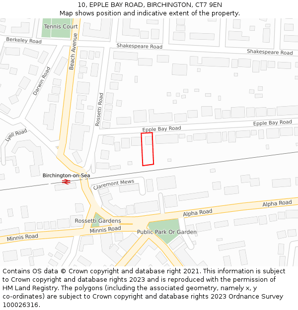 10, EPPLE BAY ROAD, BIRCHINGTON, CT7 9EN: Location map and indicative extent of plot