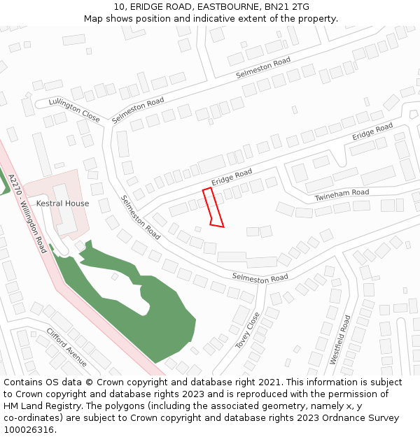 10, ERIDGE ROAD, EASTBOURNE, BN21 2TG: Location map and indicative extent of plot