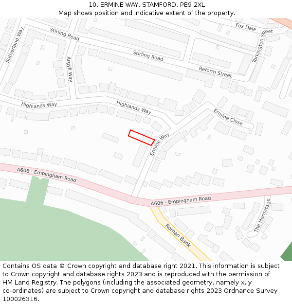 10, ERMINE WAY, STAMFORD, PE9 2XL: Location map and indicative extent of plot