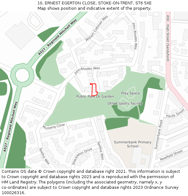 10, ERNEST EGERTON CLOSE, STOKE-ON-TRENT, ST6 5XE: Location map and indicative extent of plot