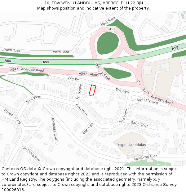 10, ERW WEN, LLANDDULAS, ABERGELE, LL22 8JN: Location map and indicative extent of plot