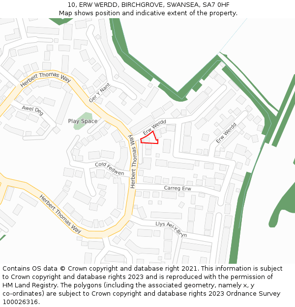 10, ERW WERDD, BIRCHGROVE, SWANSEA, SA7 0HF: Location map and indicative extent of plot