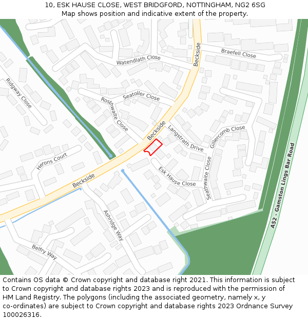 10, ESK HAUSE CLOSE, WEST BRIDGFORD, NOTTINGHAM, NG2 6SG: Location map and indicative extent of plot