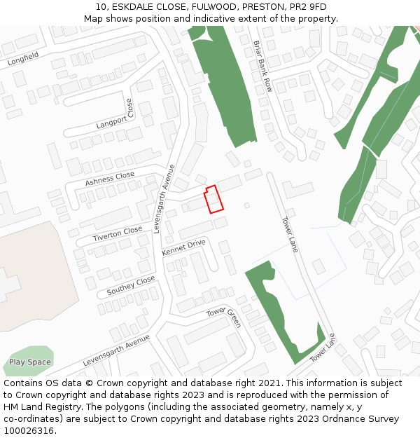 10, ESKDALE CLOSE, FULWOOD, PRESTON, PR2 9FD: Location map and indicative extent of plot
