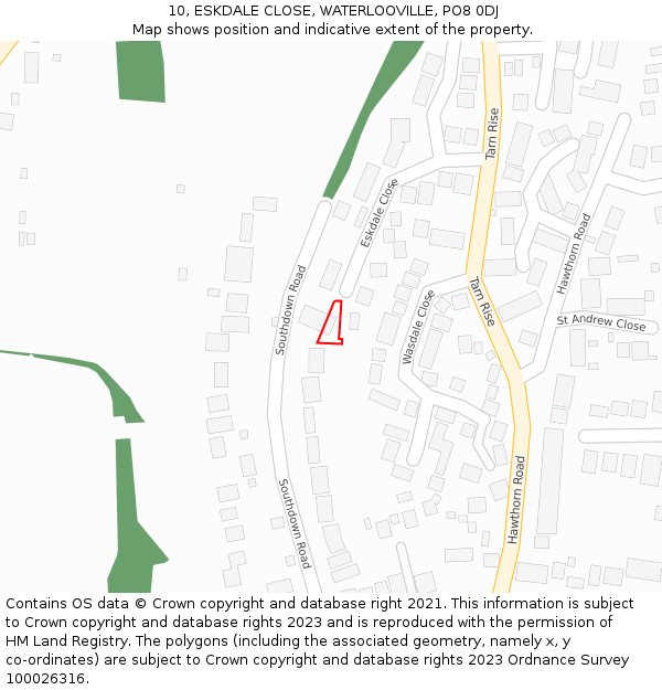 10, ESKDALE CLOSE, WATERLOOVILLE, PO8 0DJ: Location map and indicative extent of plot