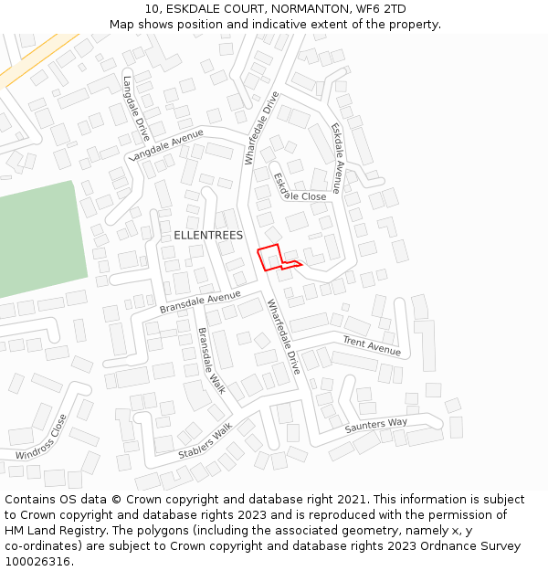 10, ESKDALE COURT, NORMANTON, WF6 2TD: Location map and indicative extent of plot