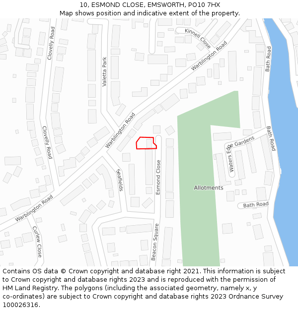 10, ESMOND CLOSE, EMSWORTH, PO10 7HX: Location map and indicative extent of plot