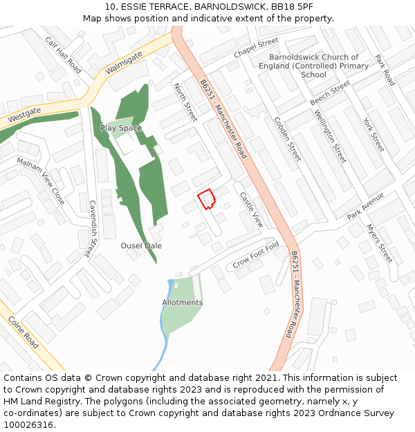 10, ESSIE TERRACE, BARNOLDSWICK, BB18 5PF: Location map and indicative extent of plot