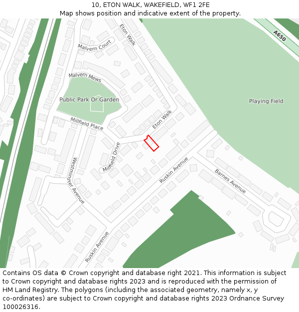 10, ETON WALK, WAKEFIELD, WF1 2FE: Location map and indicative extent of plot